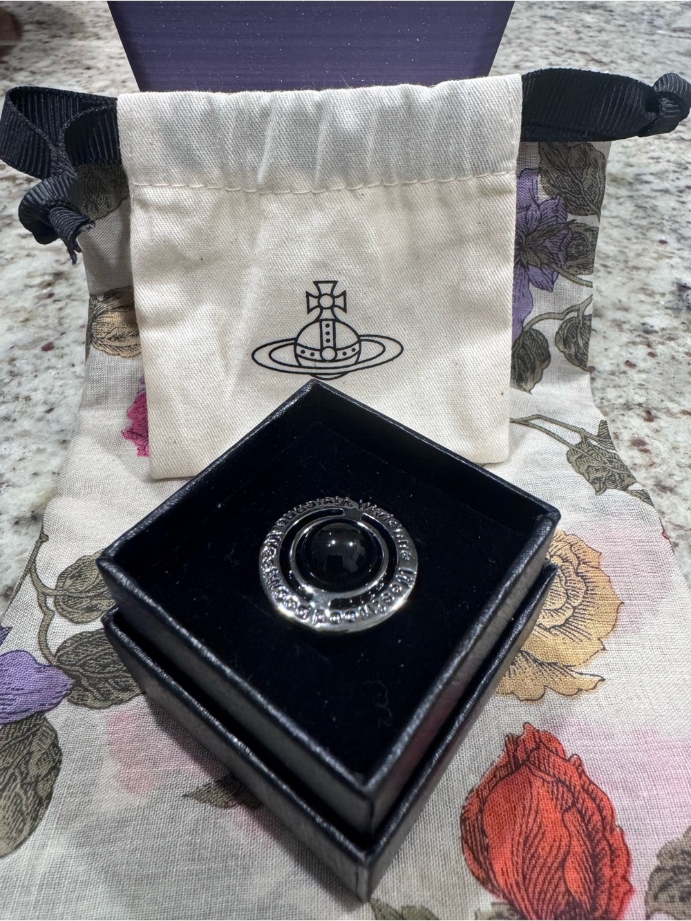 Vivienne Westwood Silver Orb Ring with Black Center